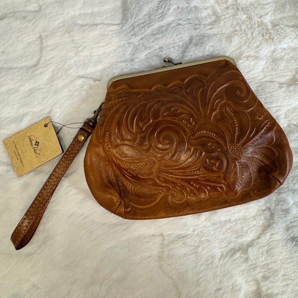 Patricia Nash Embossed Brown Leather Wristlet Clutch